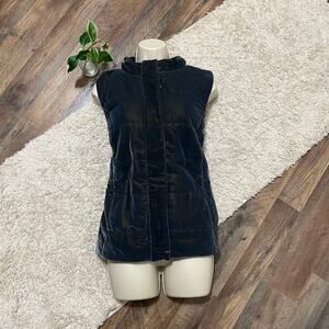 J.Jill Size Medium Petite Flagstone Gray Velvet Zip Front Quilted Puffer Vest